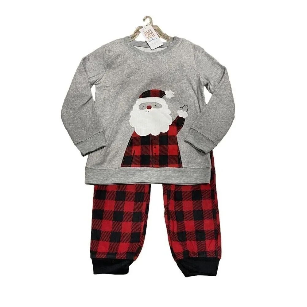 Carter's Infant Buffalo Checkered Top& Bottom Set-Gray/Red NEWBORN